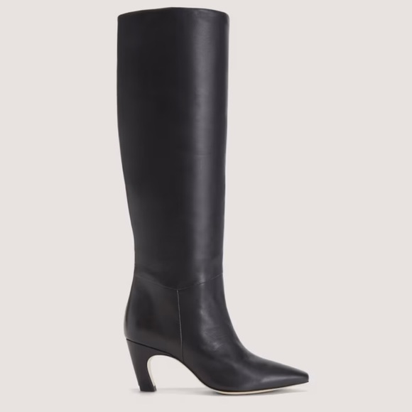 NEW Everlane Black Leather Knee High Pull On Banana Heel Boot in Size 10.5